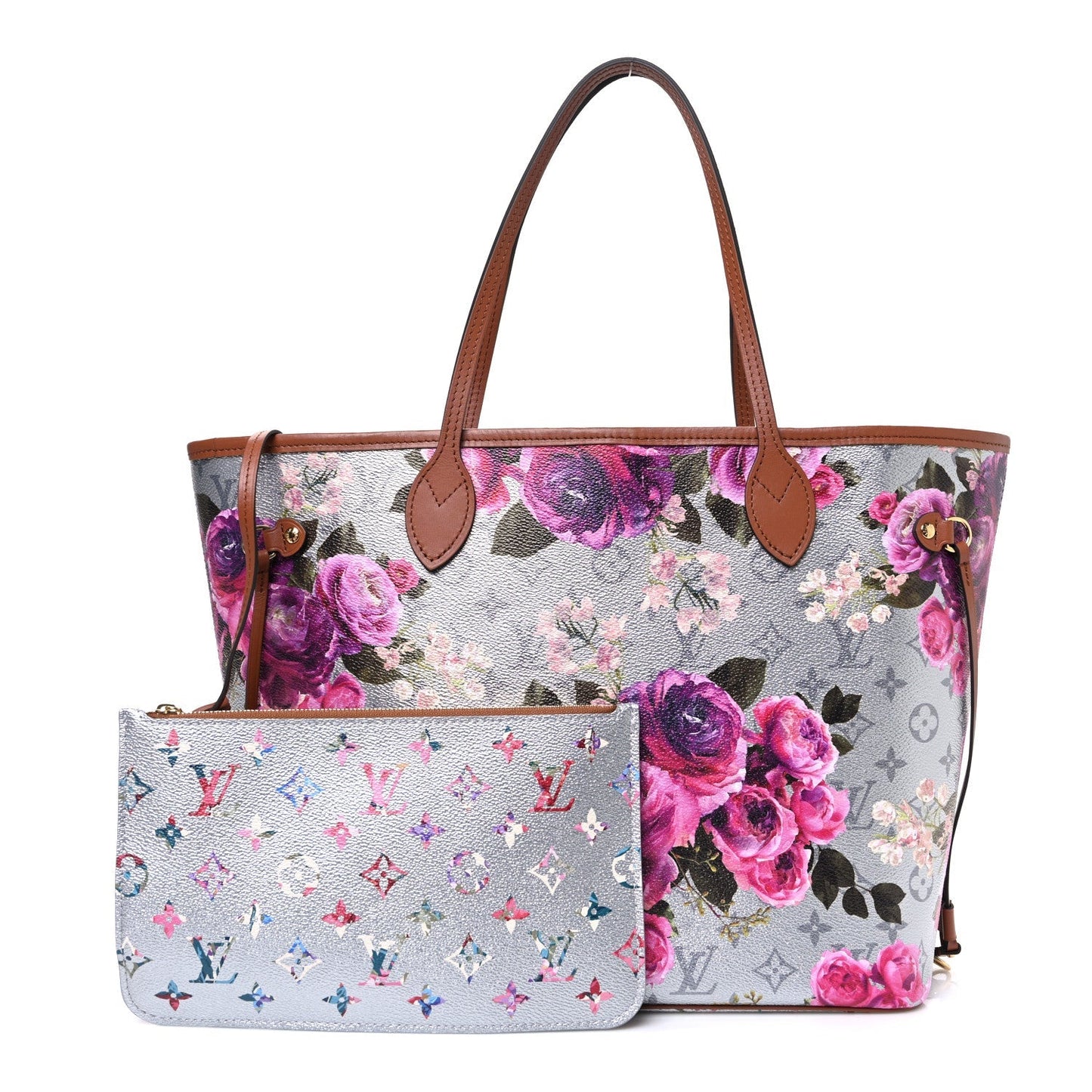 Metallic Monogram LV Garden Neverfull MM Silver