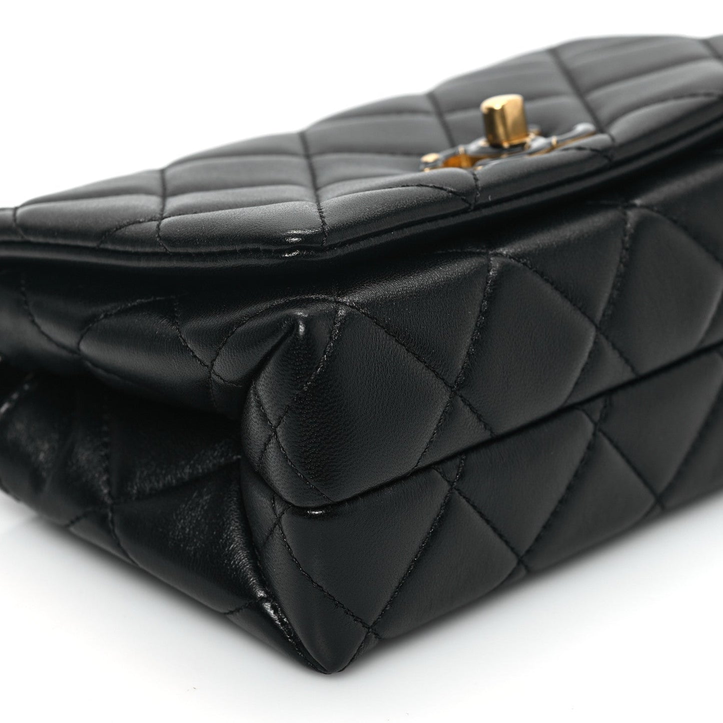 Shiny Lambskin Quilted Enamel CC Mini Flap Black
