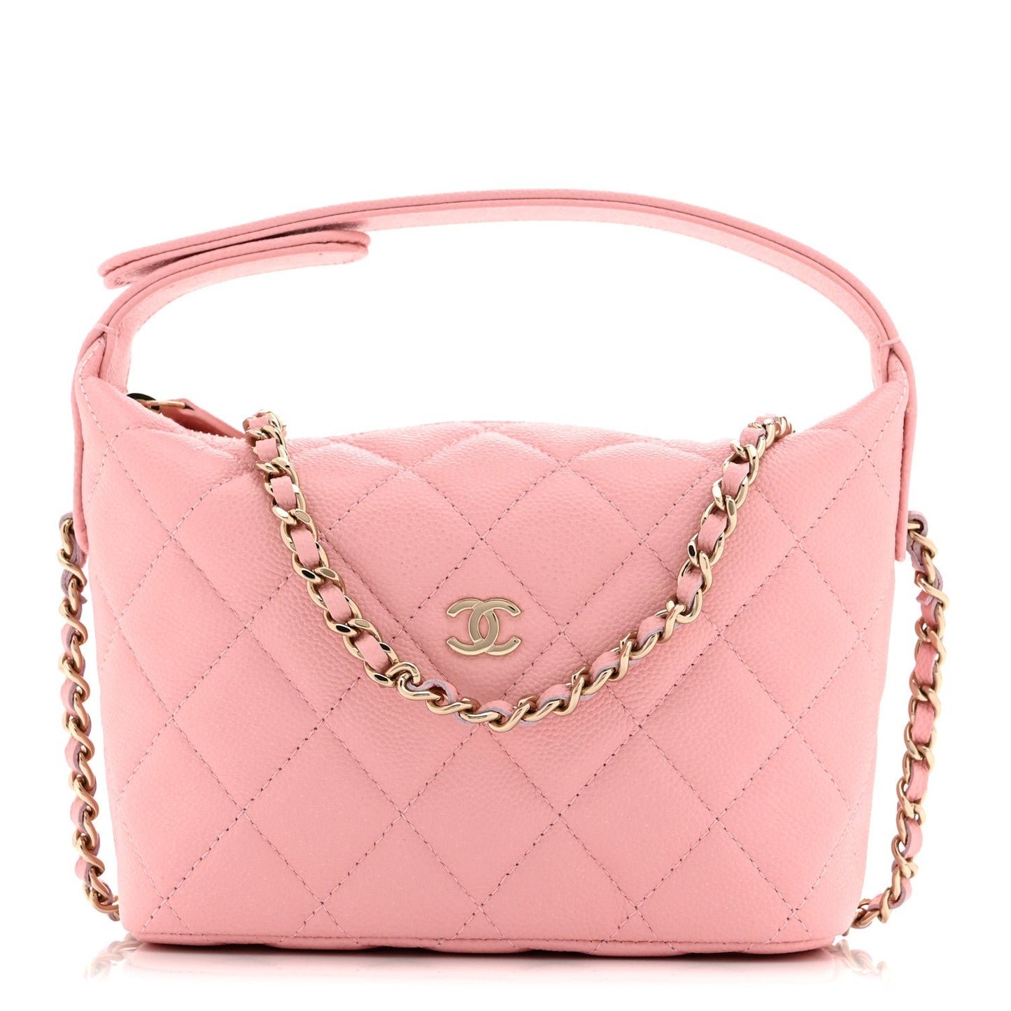 Caviar Quilted Hobo Clutch With Chain Pink