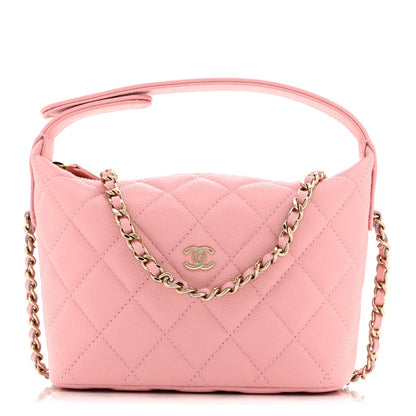 Caviar Quilted Hobo Clutch With Chain Pink