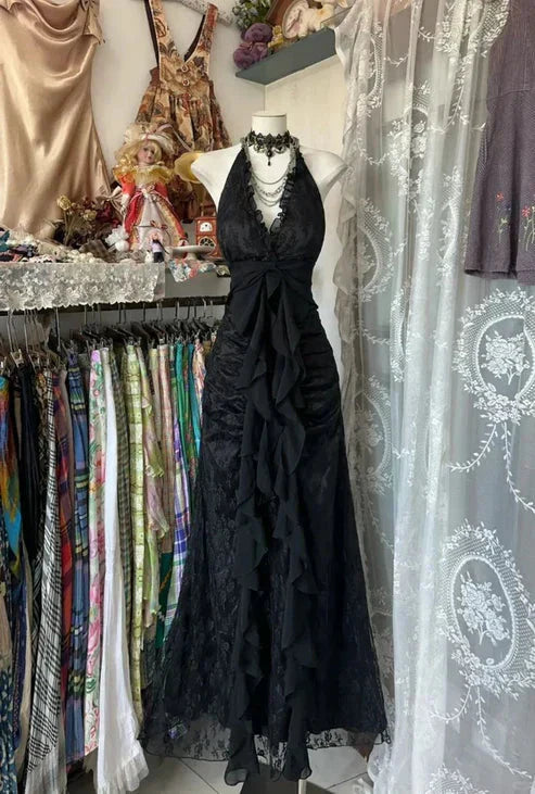 Black/Red Sweet Vintage Fashion Backless Long A-Line Chiffon Tulle Ball Gowns Prom Dress Birthday Dresses