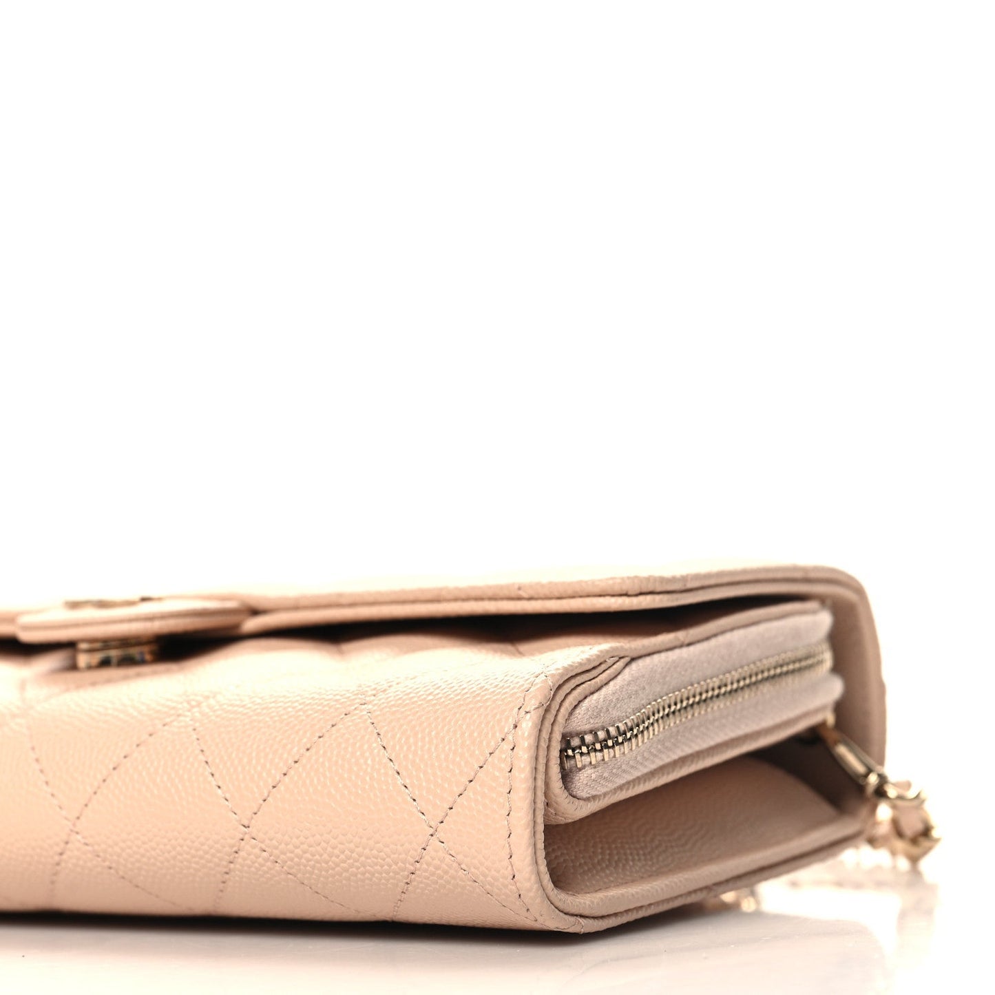 Caviar Quilted Phone Holder Wallet on Removable Chain Light Beige