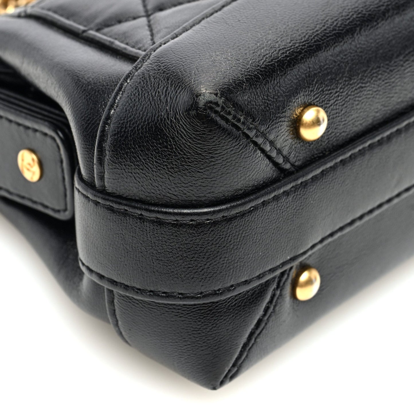 Shiny Lambskin Quilted Mini Cocodoc Top Handle Bag Black