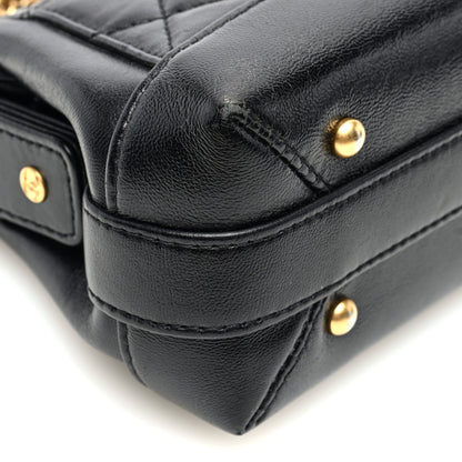 Shiny Lambskin Quilted Mini Cocodoc Top Handle Bag Black