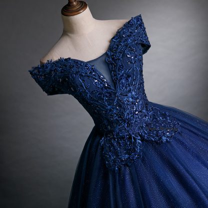 Beautiful Navy Blue Sequins Appliques Beading Quinceanera Dress Sweet 16 Ball Gown cc1696