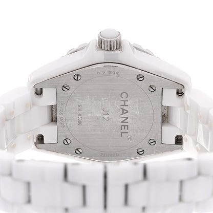 Stainless Steel Ceramic Diamond Mother of Pearl 33mm J12 Quartz Watch White