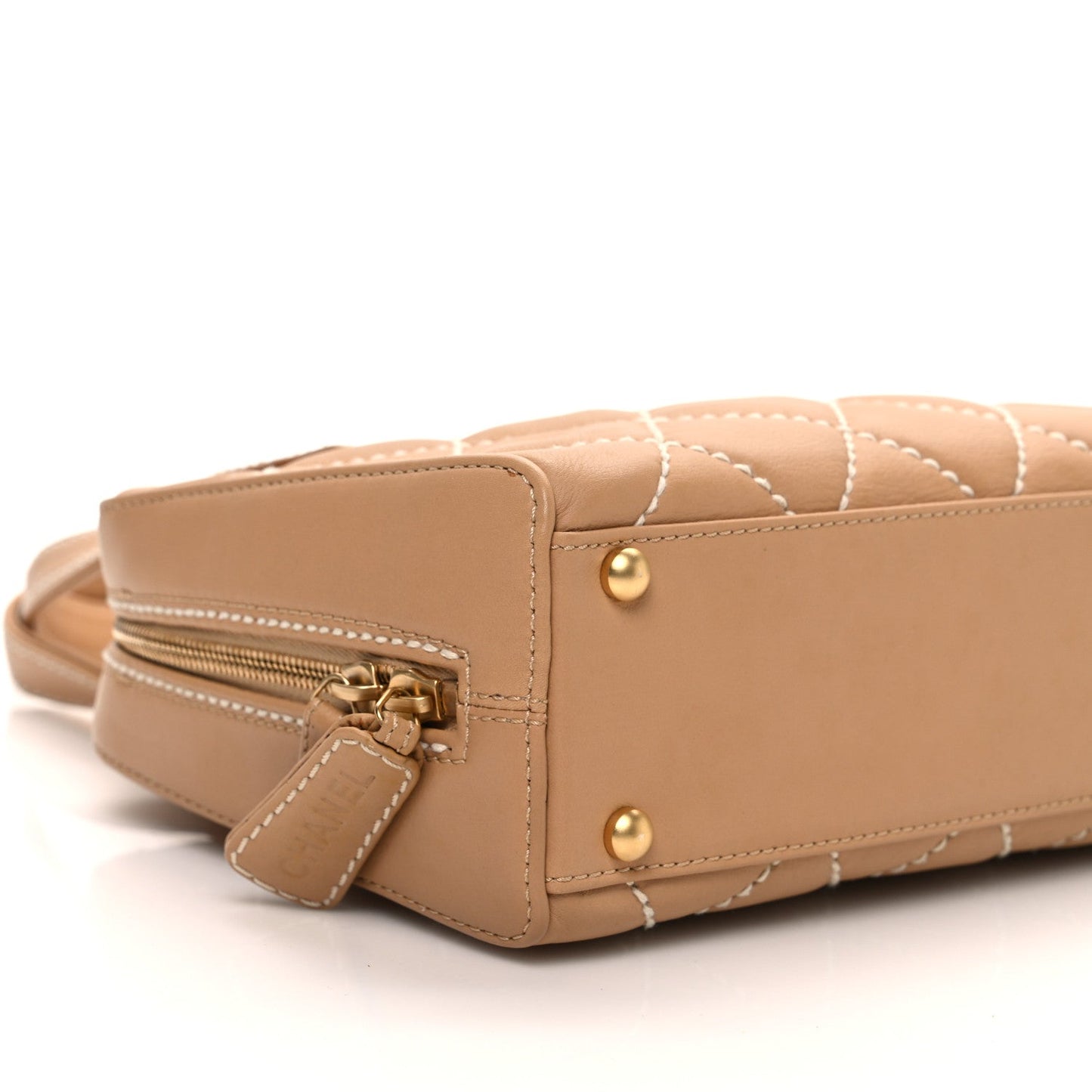 Calfskin Wild Stitch Small Vertical Top Handle Bag Beige