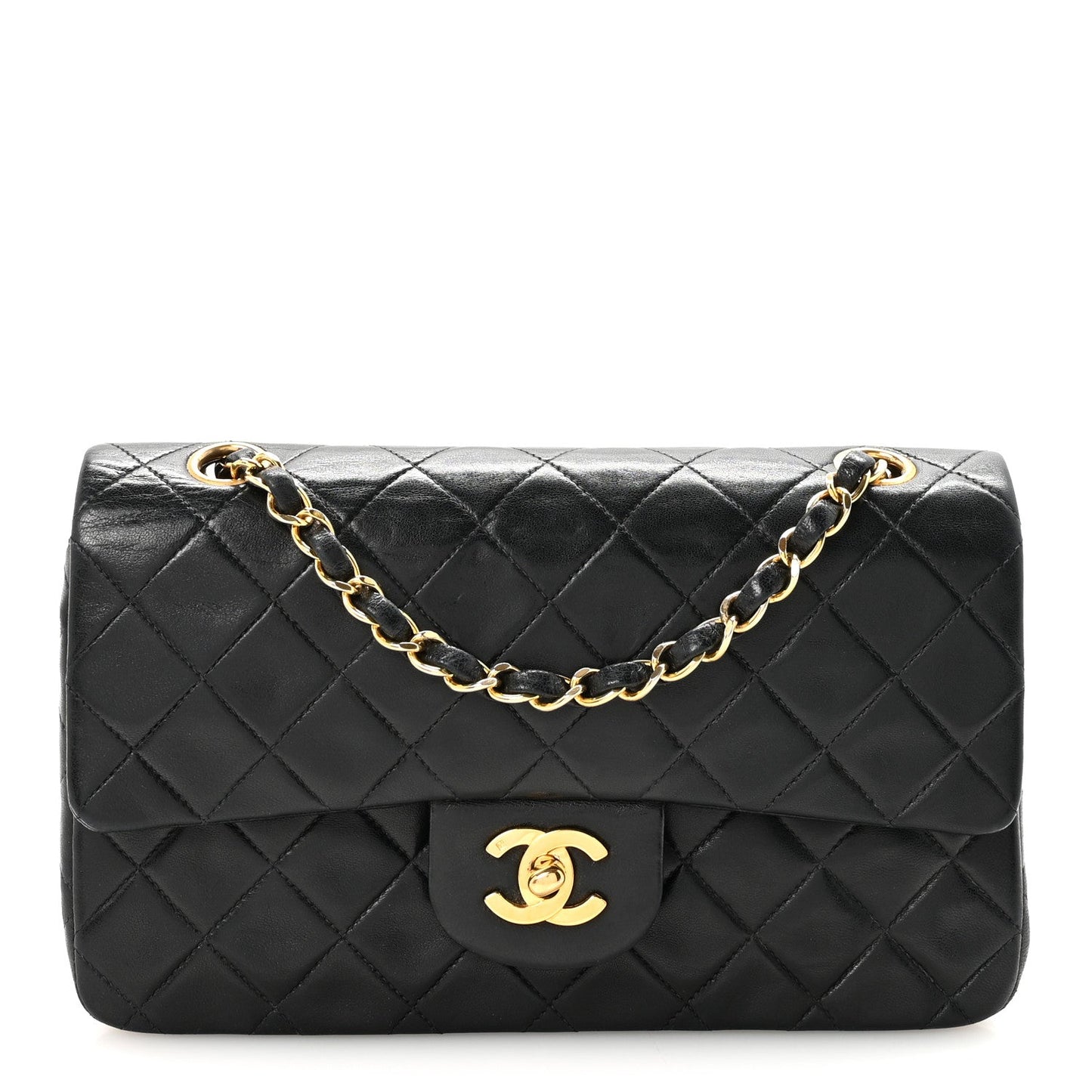 Lambskin Quilted Small Double Flap Black