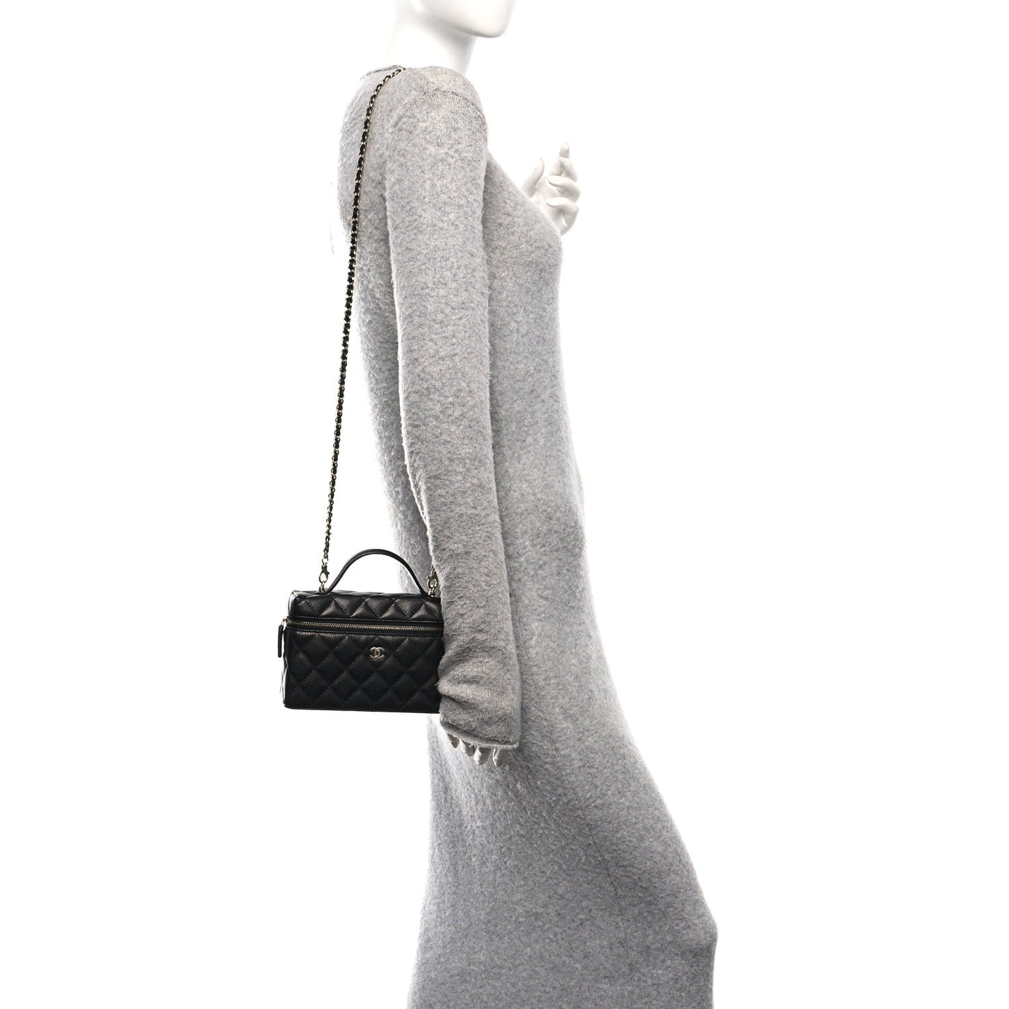 Caviar Quilted Top Handle Slim Vanity With Chain Black
