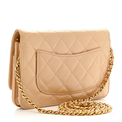 Caviar Quilted Wallet On Chain WOC Beige