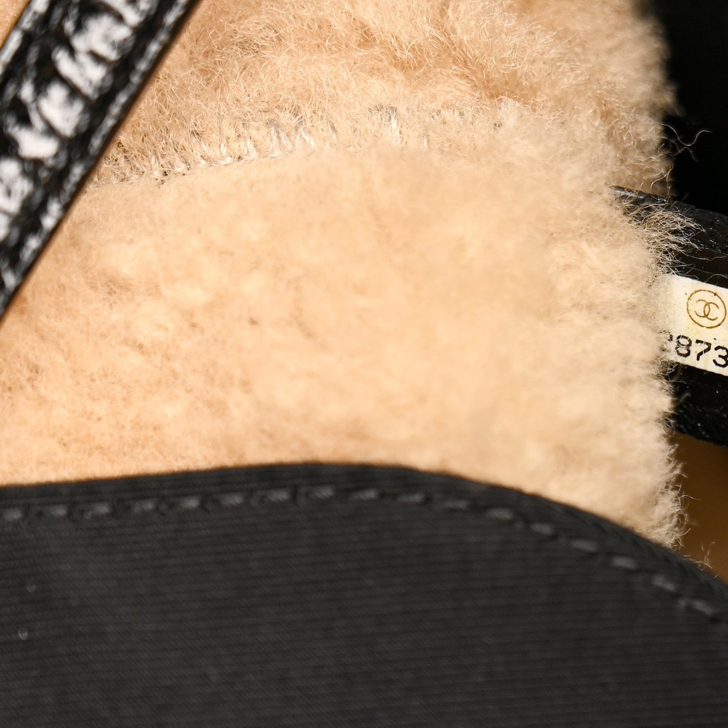 Shiny Crumpled Sheepskin Shearling CC Mania Tote Bag Black Beige