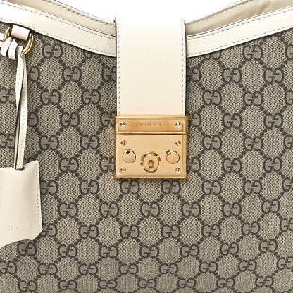GG Supreme Monogram Moon Calfskin Medium Padlock Shoulder Bag Beige Ebony Mystic White