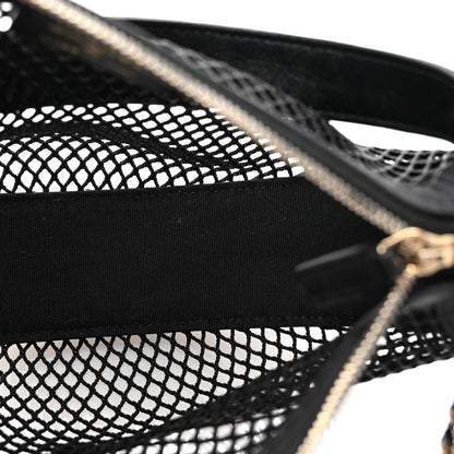 Mesh Shiny Lambskin Chain Hobo Black