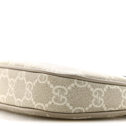 GG Supreme Monogram Textured Dollar Calfskin Web Mini Ophidia GG Handbag Beige Mystic White Oatmeal
