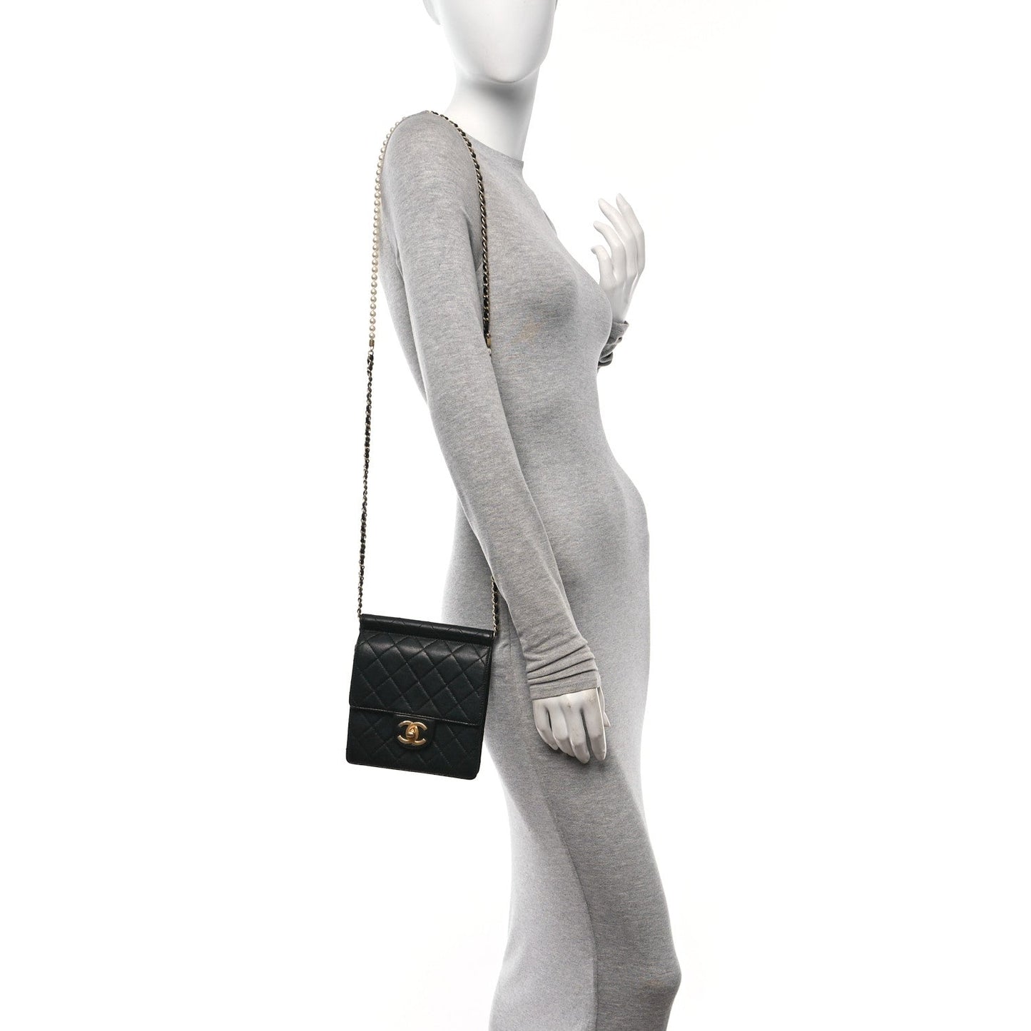 Goatskin Quilted Chic Pearls Flap Black