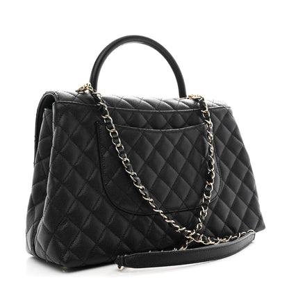 Caviar Quilted Medium Coco Handle Flap Black