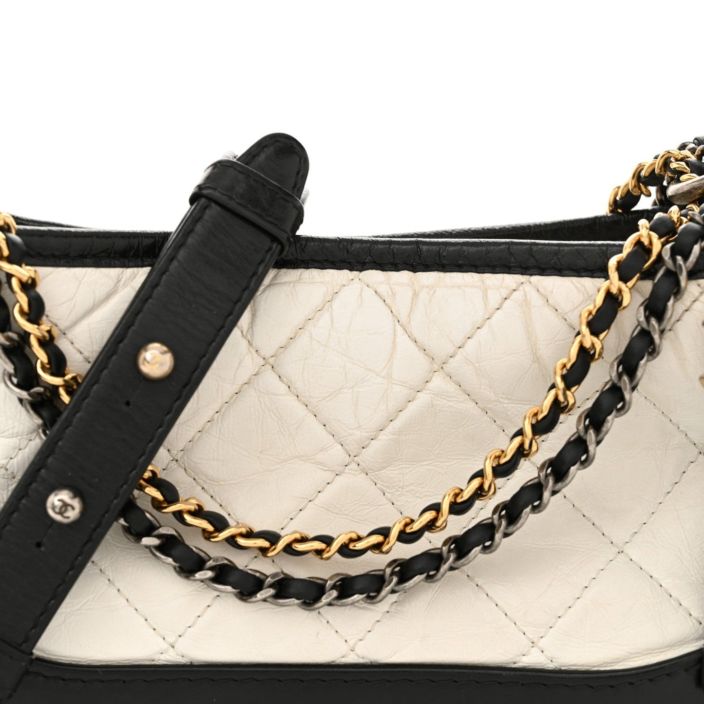 Aged Calfskin Quilted Small Gabrielle Hobo Black White