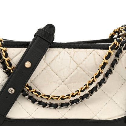 Aged Calfskin Quilted Small Gabrielle Hobo Black White