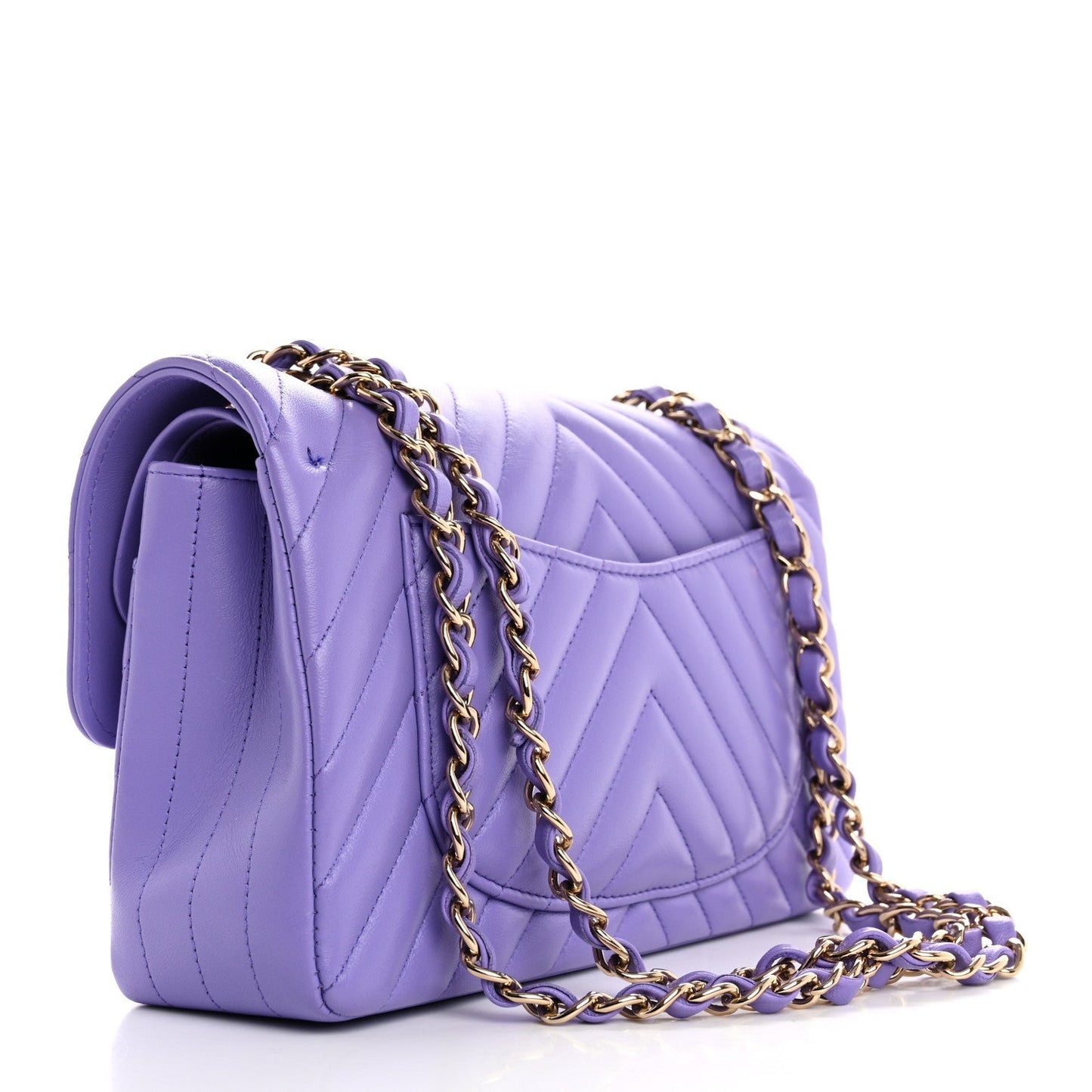 Lambskin Chevron Quilted Small Double Flap Purple