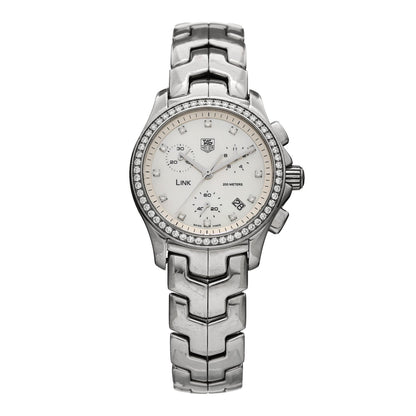 Stainless Steel Diamond Bezel Mother of Pearl 33mm Link Lady Quartz Watch CJF1314
