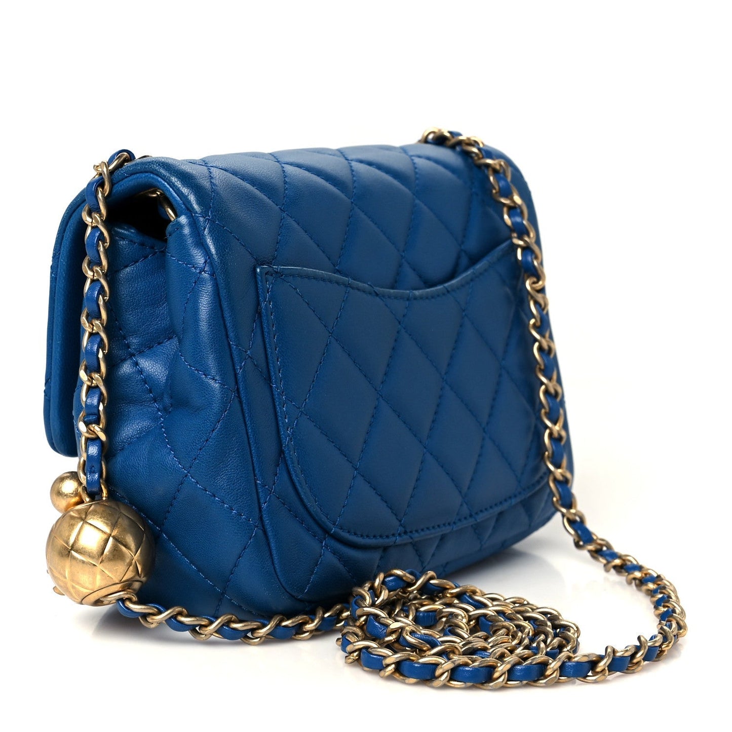 Lambskin Quilted Mini Pearl Crush Flap Blue