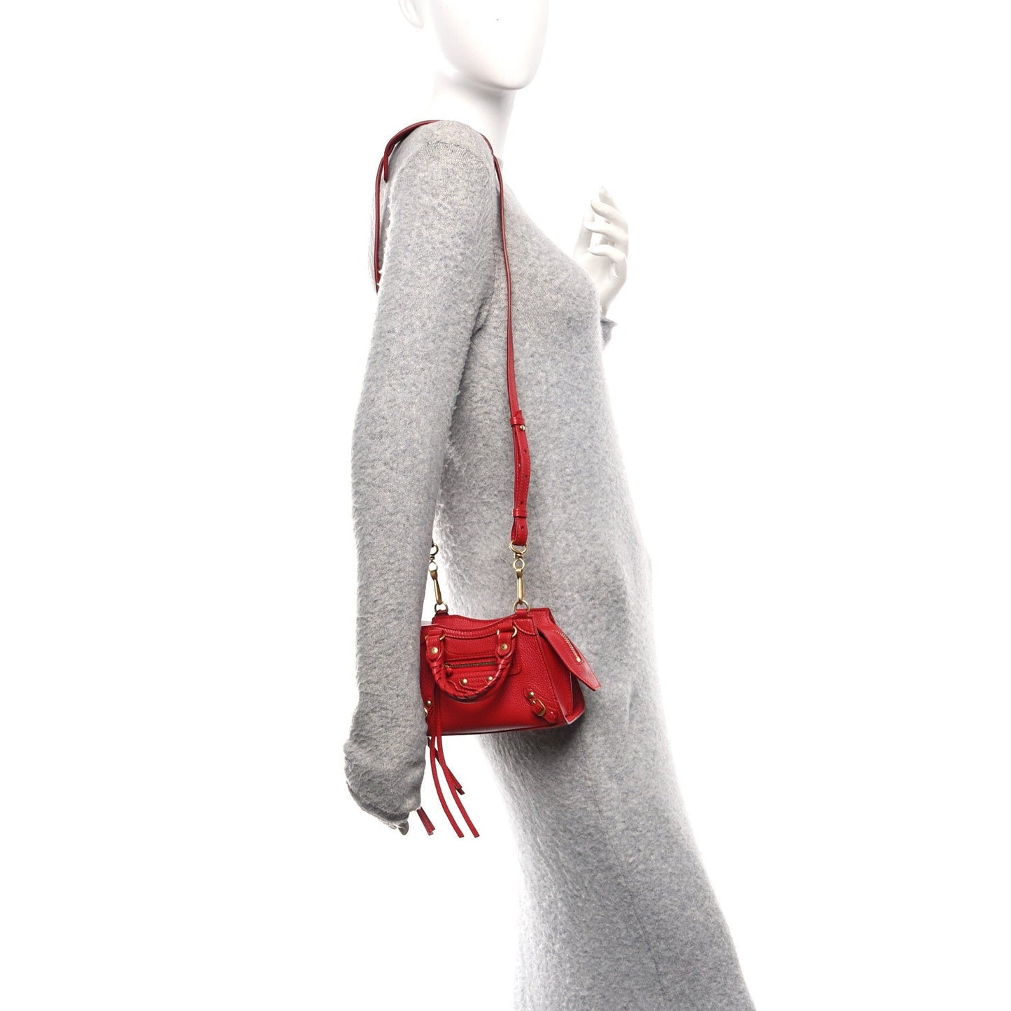 Grained Calfskin Neo Classic Gold Hardware Nano City Crossbody Medium Red