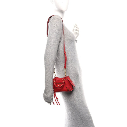 Grained Calfskin Neo Classic Gold Hardware Nano City Crossbody Medium Red