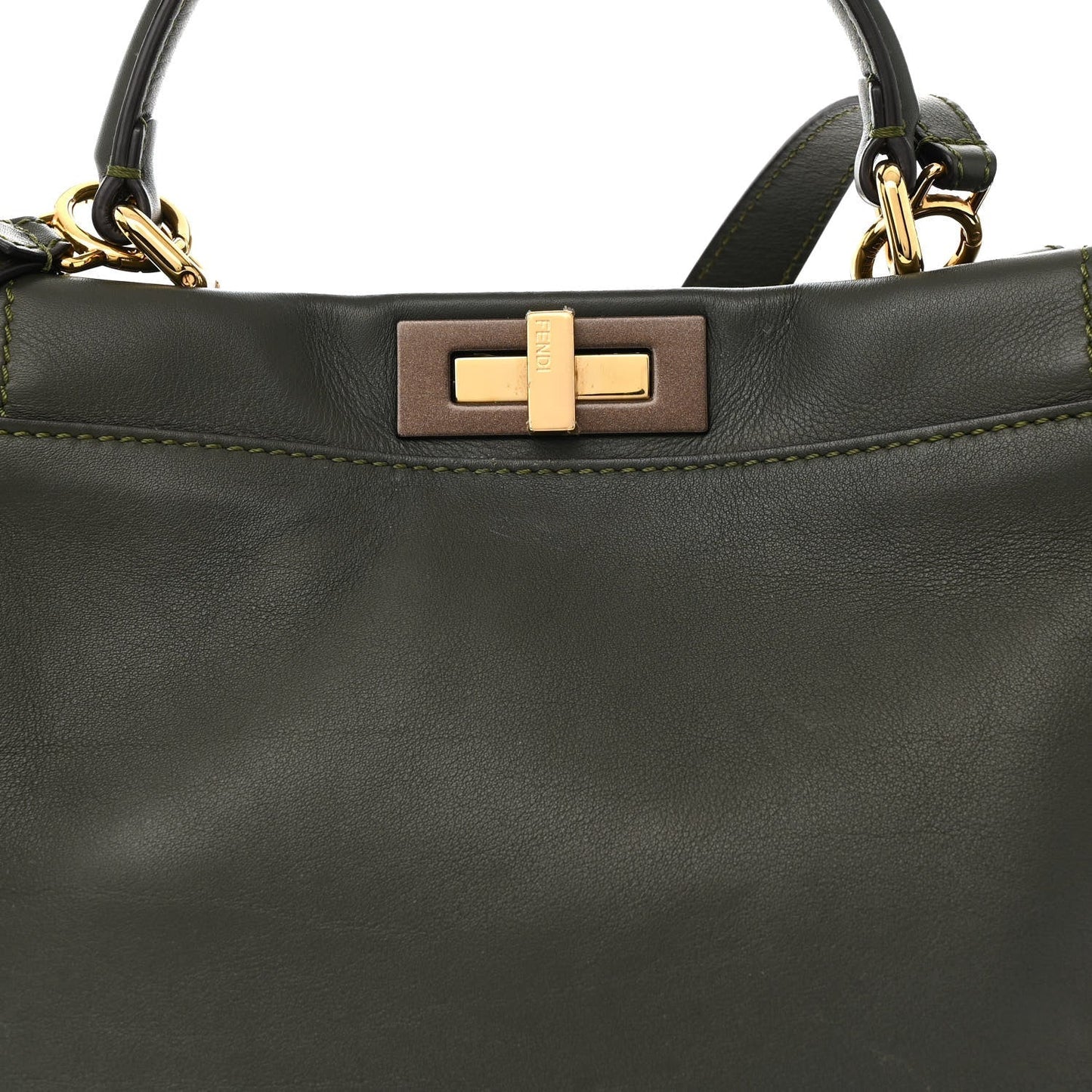 Vitello Seta Shiny Nappa Medium Peekaboo Iconic Satchel Verde Prato Makeup
