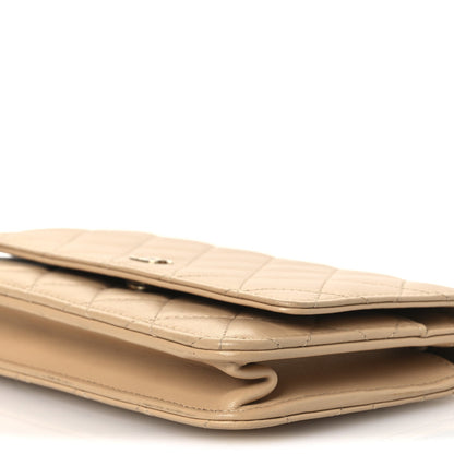Lambskin Quilted Wallet On Chain WOC Beige