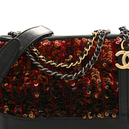 Sequin Calfskin Small Gabrielle Hobo Red Black