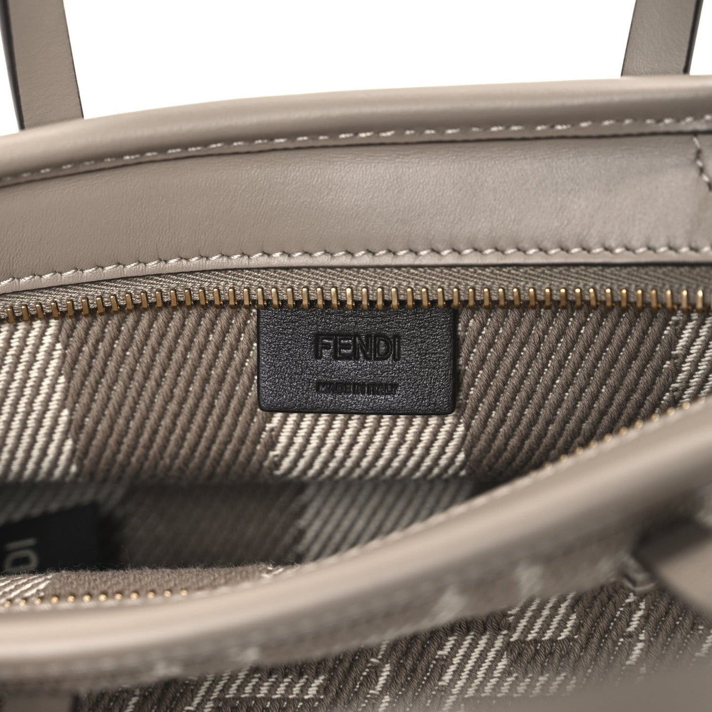 Denim Jacquard FF Effect Vitello Grace Mini Roll Tote Dove White Dove