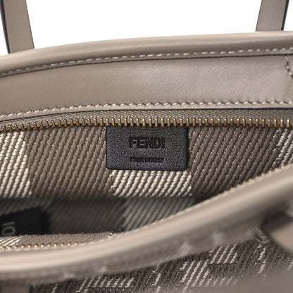 Denim Jacquard FF Effect Vitello Grace Mini Roll Tote Dove White Dove