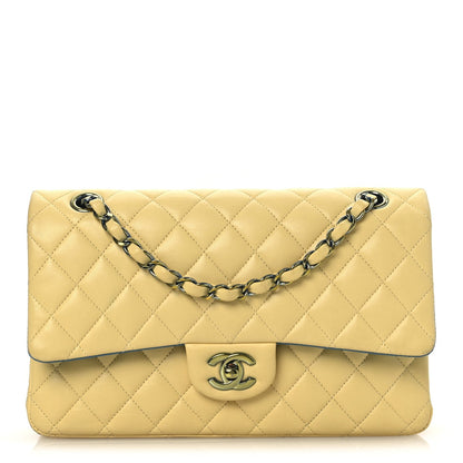 Lambskin Quilted Medium Double Flap Yellow Blue