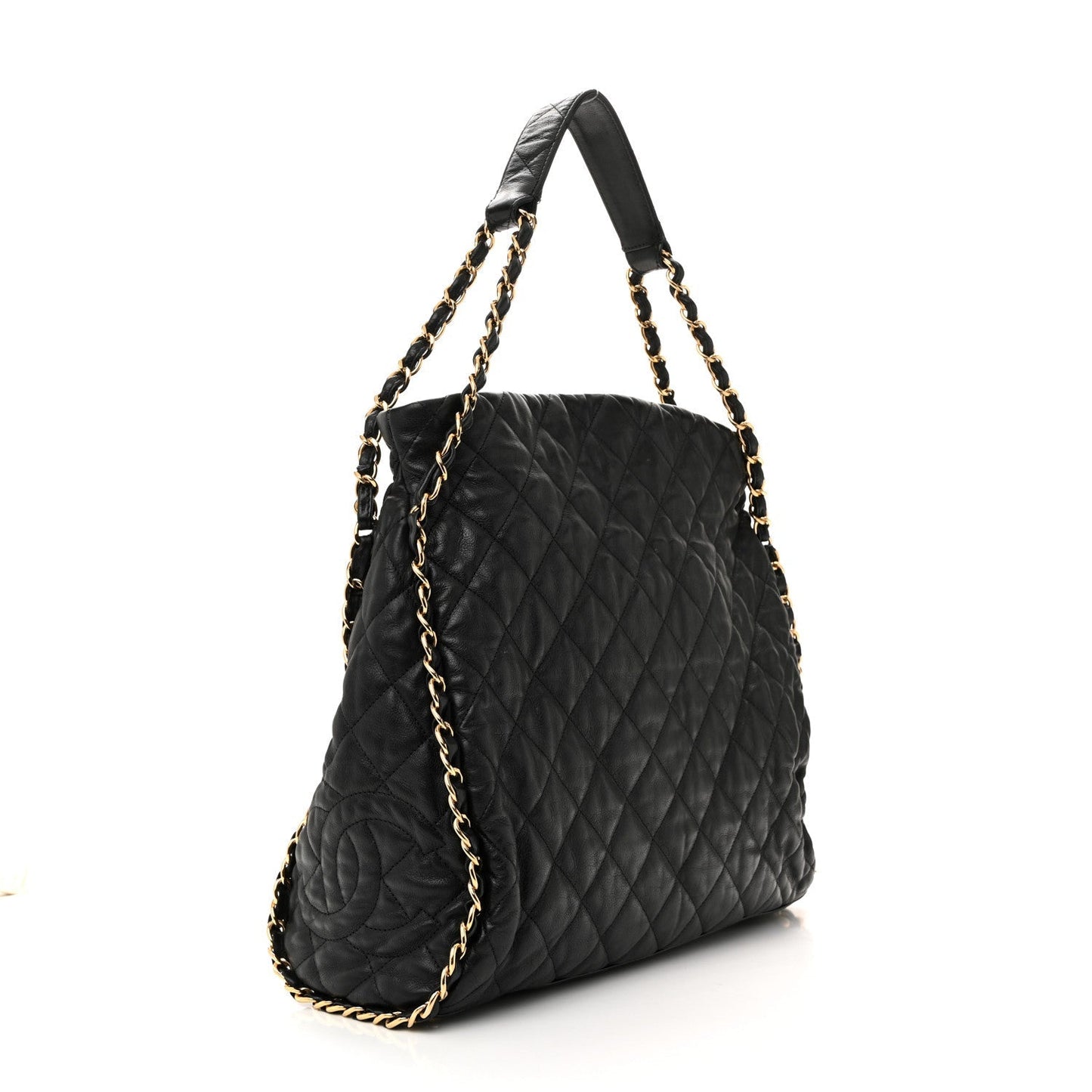 Calfskin Quilted Large Chain Me Hobo Black