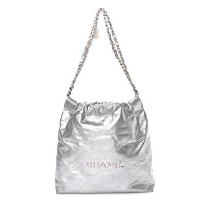 Metallic Calfskin Quilted Small Chanel 22 Silver