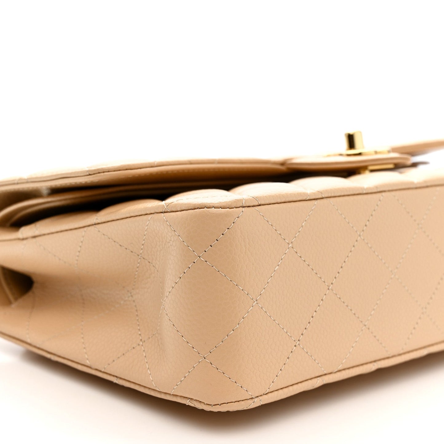 Caviar Quilted Medium Double Flap Beige