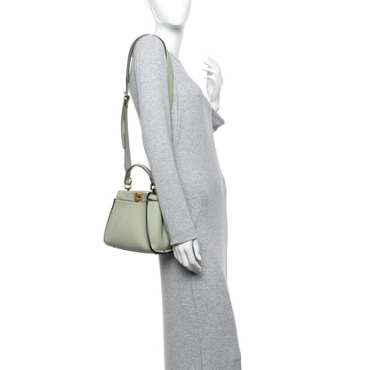Vitello Seta Canvas FF Embroidered Mini Peekaboo Iconic Satchel Green Tea