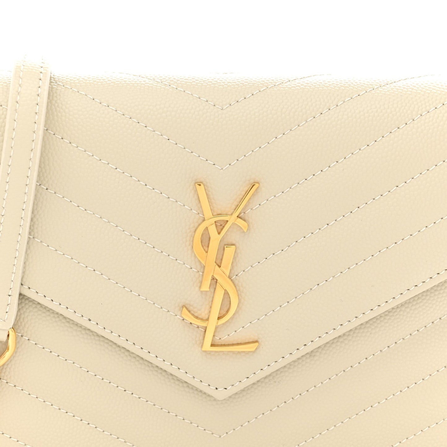 Grain De Poudre Matelasse Chevron Monogram Envelope Chain Wallet Crema Soft