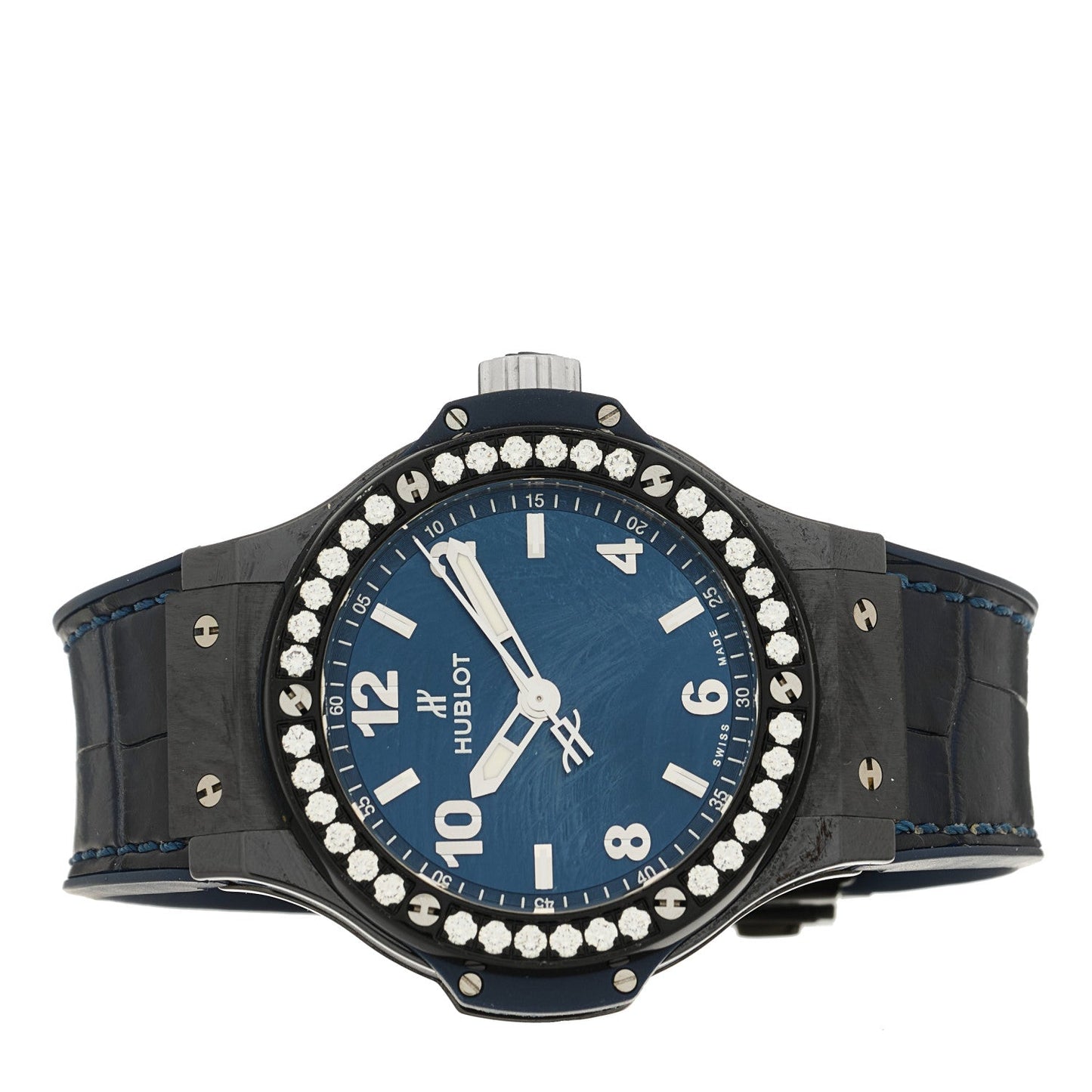 Ceramic Alligator Diamond 38mm Big Bang Quartz Watch Blue 361.CM.7170.LR.1204