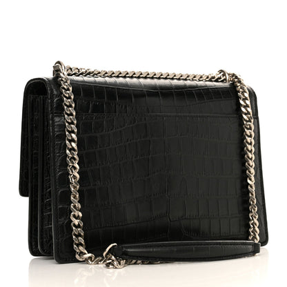 Calfskin Crocodile Embossed Medium Monogram Sunset Black