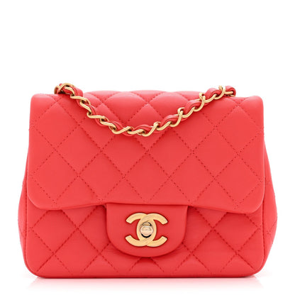 Lambskin Quilted Mini Square Flap Red