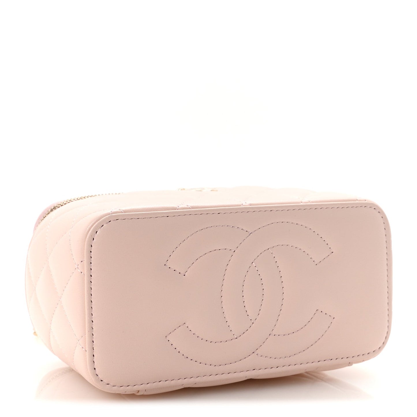 Lambskin Quilted Trendy Small Top Handle Vanity Case With Chain Light Pink