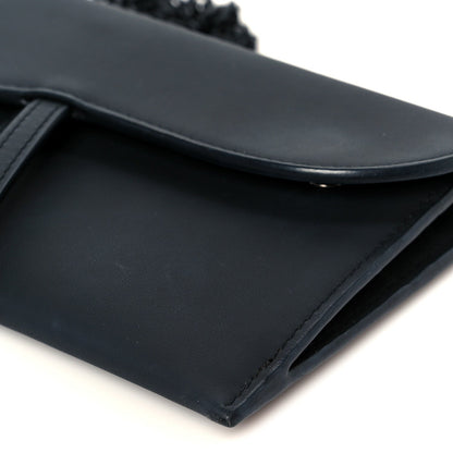 Ultra Matte Calfskin Saddle Chain Wallet Pouch Black