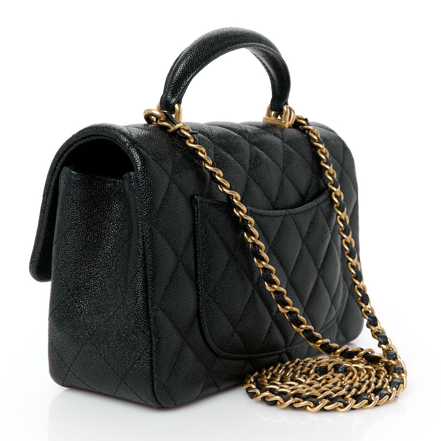 Caviar Quilted Mini Top Handle Rectangular Flap Black