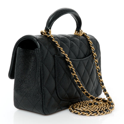 Caviar Quilted Mini Top Handle Rectangular Flap Black