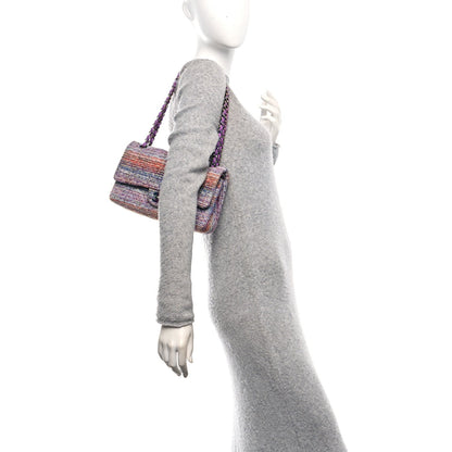 Tweed Quilted Medium Double Flap Blue Pink Orange