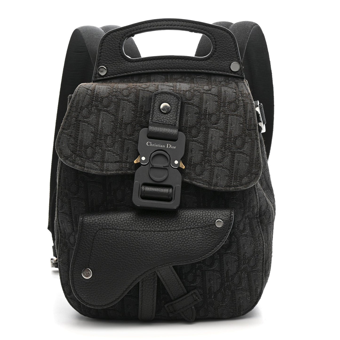 Oblique Jacquard Mini Saddle Backpack Black Blue