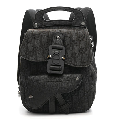 Oblique Jacquard Mini Saddle Backpack Black Blue