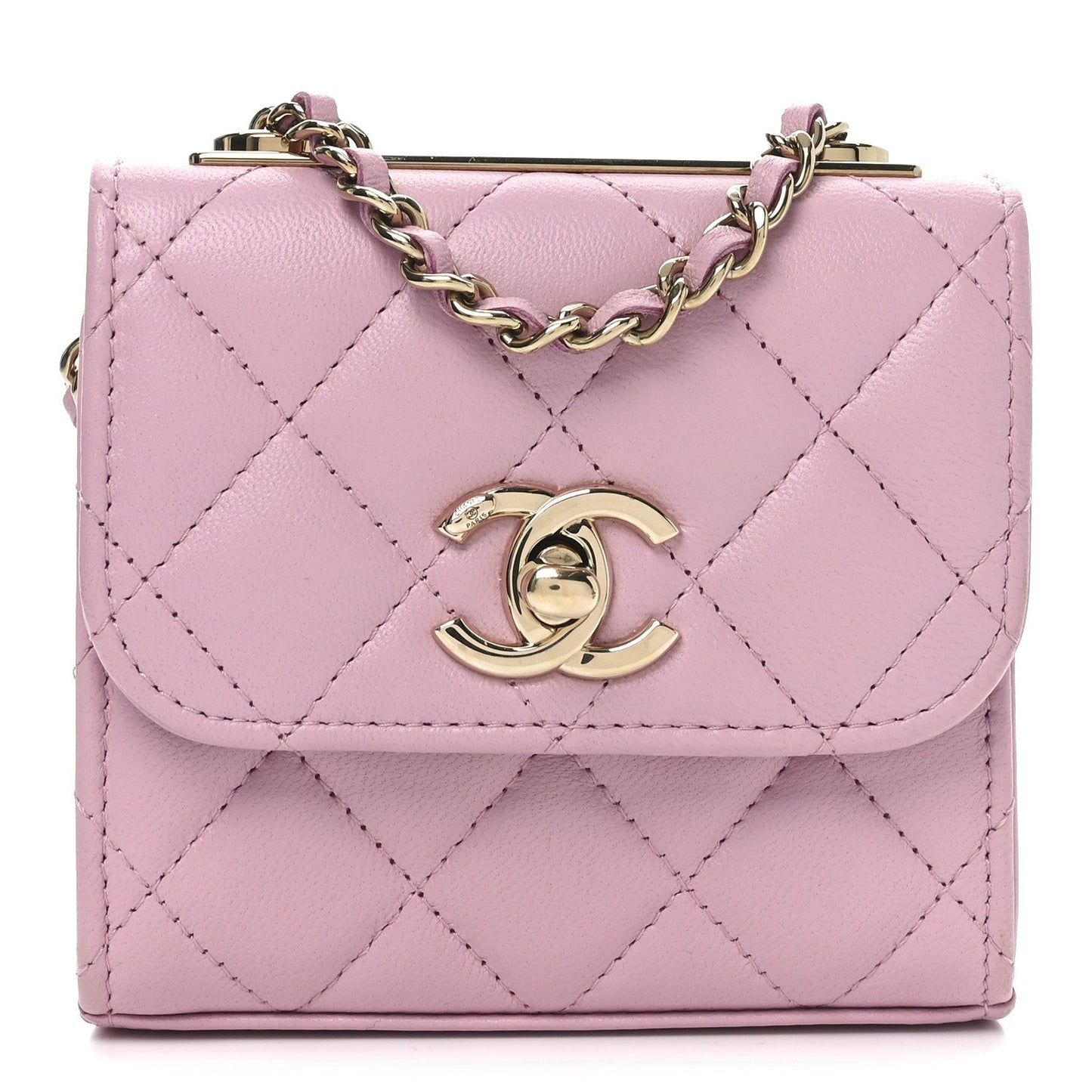 Lambskin Quilted Mini Trendy CC Clutch With Chain Pink