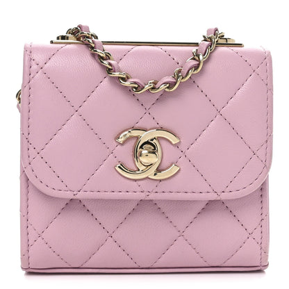 Lambskin Quilted Mini Trendy CC Clutch With Chain Pink